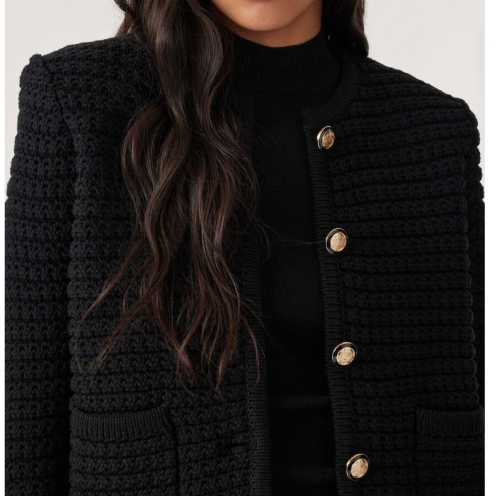 BEST Ba&sh Gaspard Knit Cardigan Small Black Noir French Casual - Picture 12 of 13